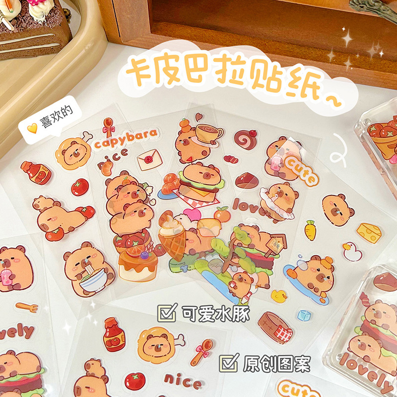 Kapibala Handbook Stickers Cute Capybara Handbook Stickers DIY Material Student Creative Cartoon Transparent Stickers