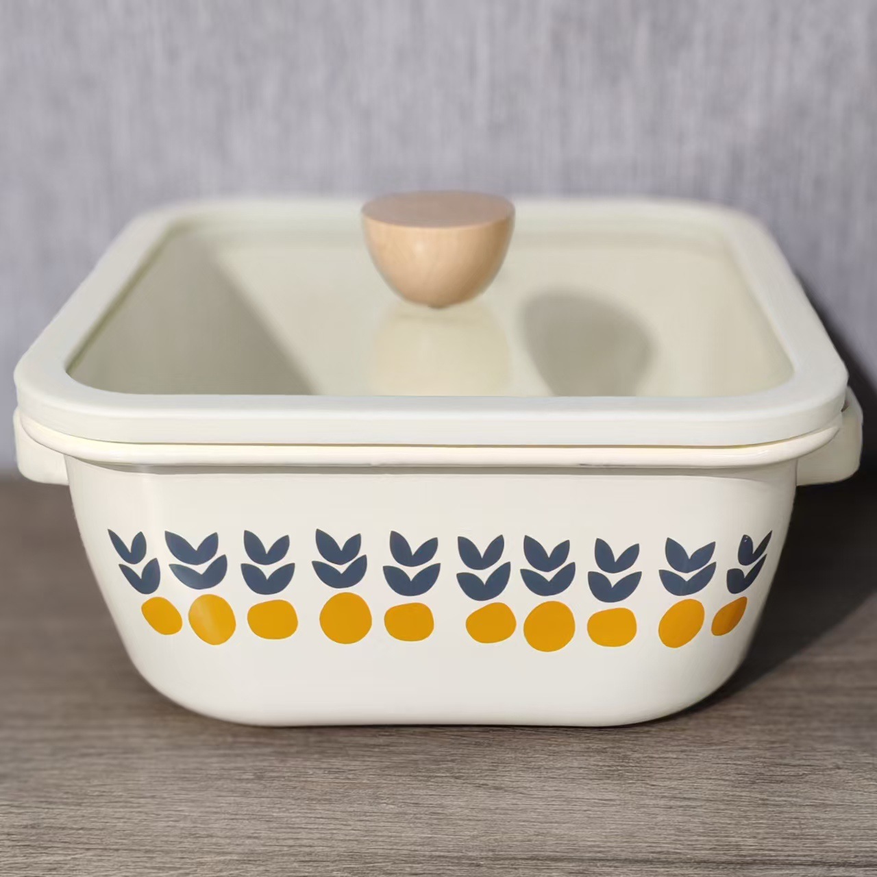 Enamel square pot household thickened enamel square pot double-ear stew pot cooking noodles soup hot pot induction cooker gas Universal