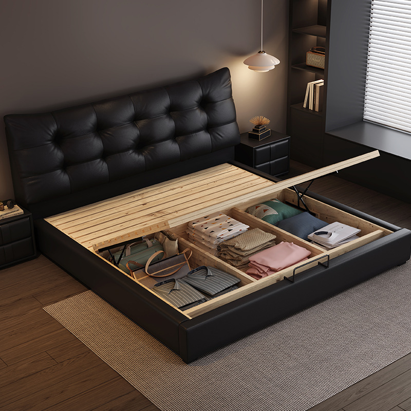 Italian Minimalist Modern Soft Leather Bed 1.5m Single Guest Room Master Bedroom 1.8m Double Wedding Bed Bedroom