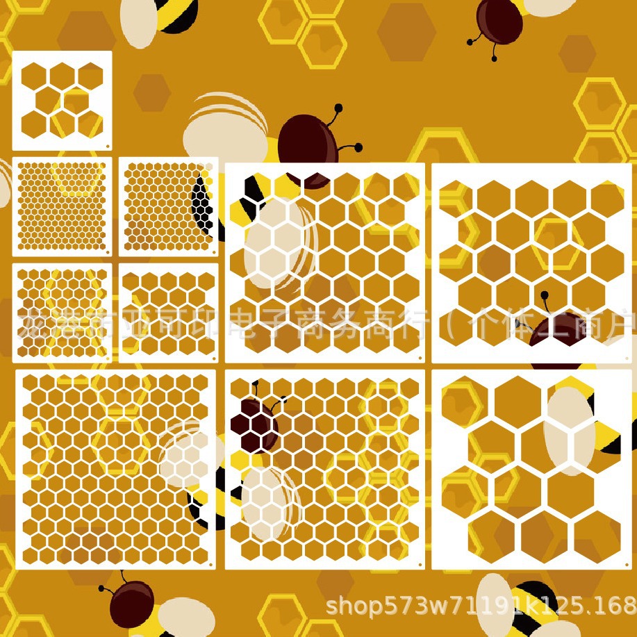 10pcs Honeycomb Painting Template Hexagon Bee Wooden Cake Decoration Cookie Wall Canvas DIY Crafts