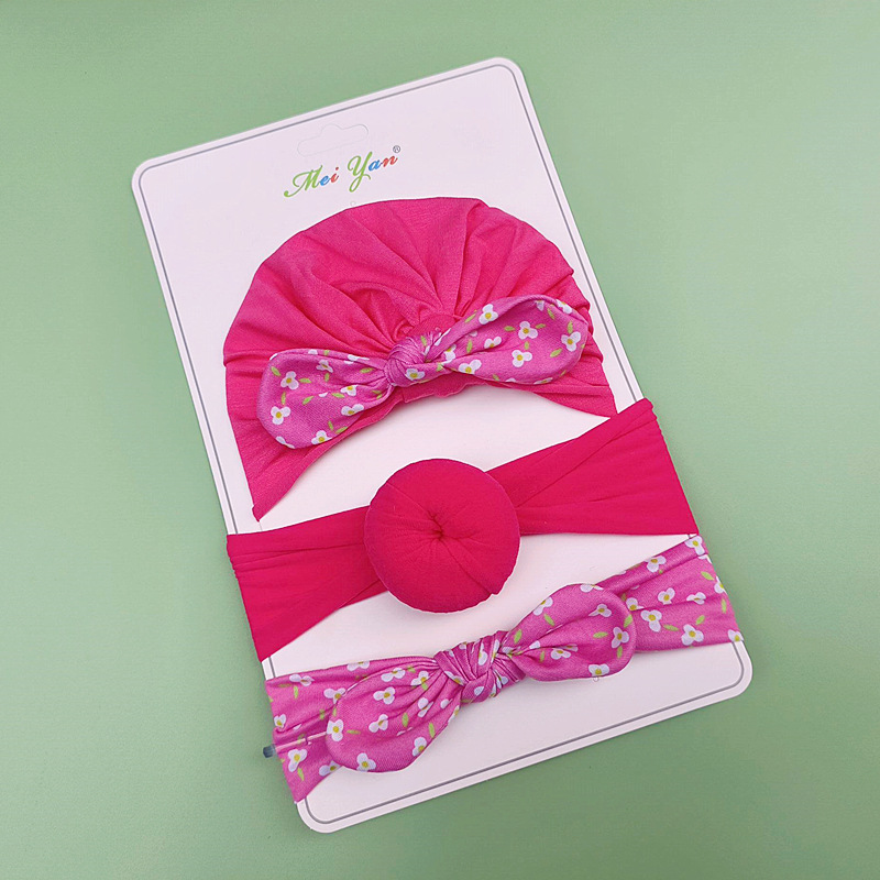 Baby Hat Hair Band Set European and American Children's Indian Hat Donut Hair Band Printed Rabbit Ear Hair Band 3 Piece Set