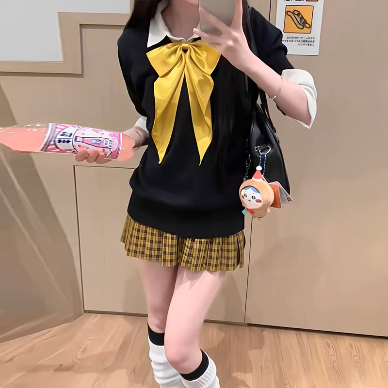 Оригинальный черный вязаный свитер, женский, стиль лени, новая JK униформа