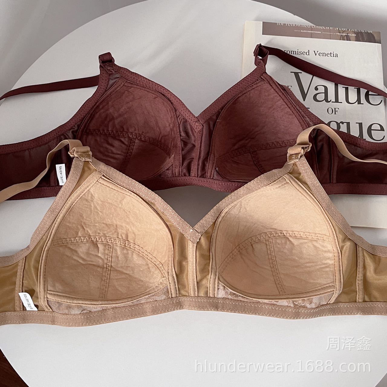 Factory direct new no steel ring underwear lace design after 3-breasted mother large cup thin cup bra wholesale