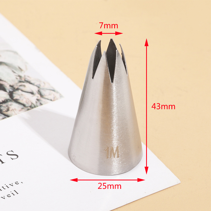 1m # Straight 6-Tooth Decorating Nozzle 304 Stainless Steel Rose Snow Top Cream Cake Decorating Baking DIY Tool Medium Size