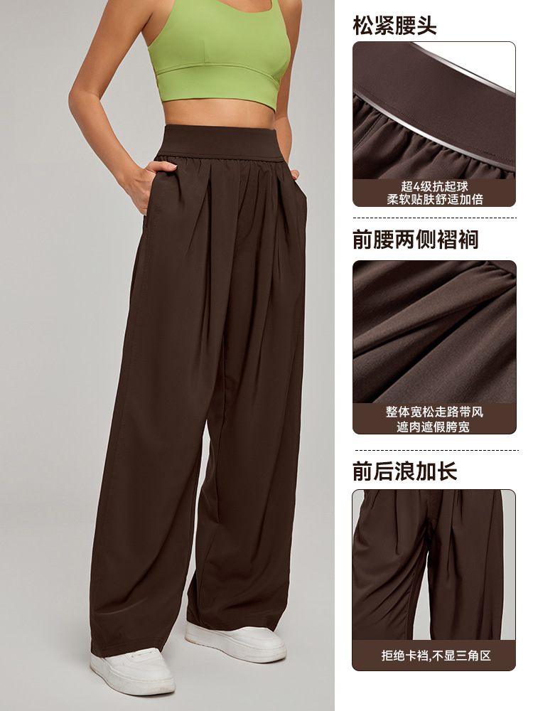 New Loose Casual Sports Pants for Women, Summer High-Waisted Slimming Yoga Pants, Breathable Drape Straight-Leg Pocket Wide-Leg Sweatpants