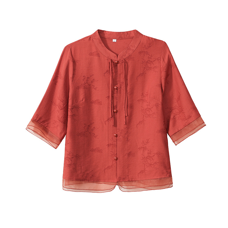 Mother's Summer Dress 2025 New suit Women's Middle-aged and Elderly Guofeng Small Shirt Summer Dame Printed New Chinese Top