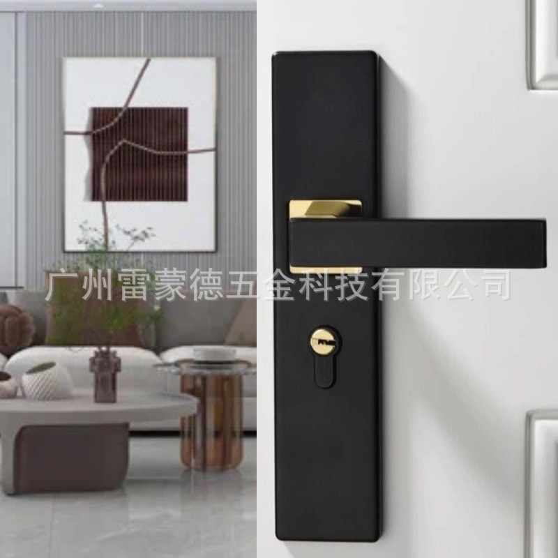 Black Room Door Lock Black Gold Solid Wood Door Handle Simple Office Home Silent Door Lock Set