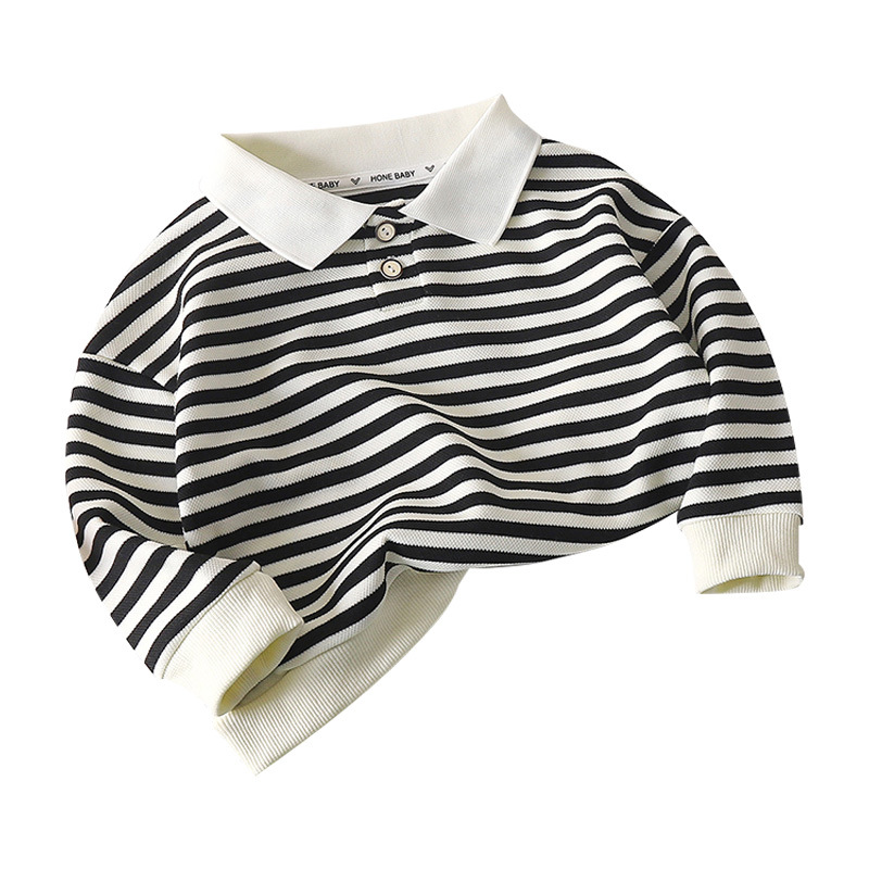 Children's long-sleeved striped polo shirt autumn and winter boys and girls western style shirt children's lapel bottoming shirt baby T-shirt
