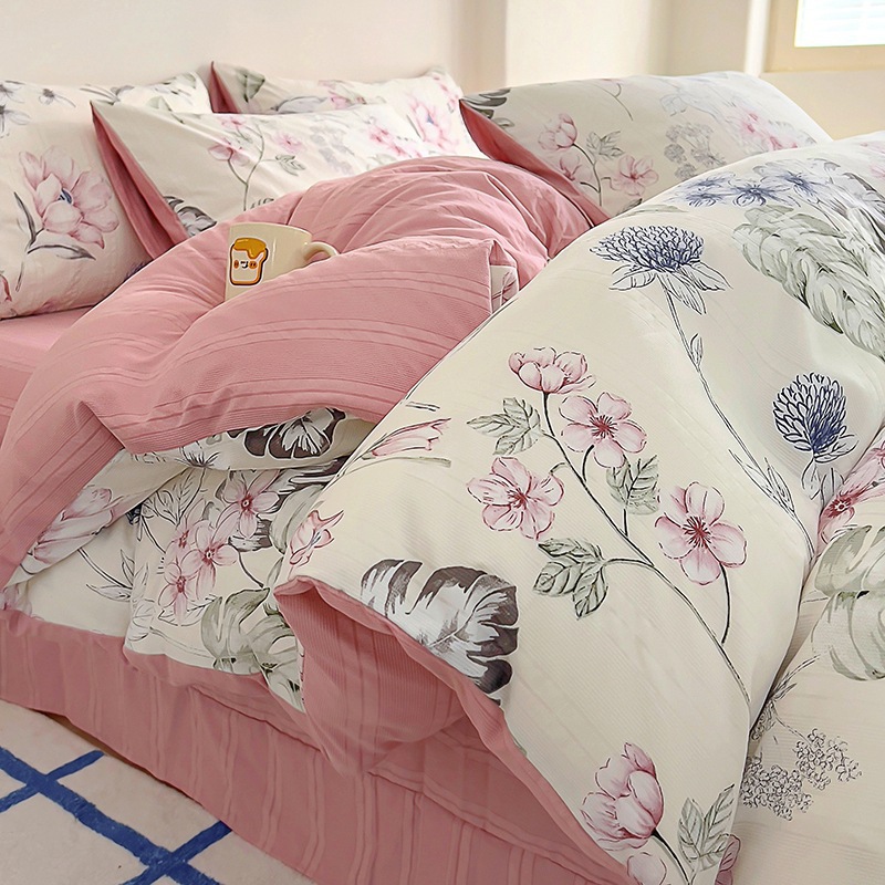 Live Explosions Class A Jacquard Cloud Cotton Bed Four-piece Bed Sheet Quilt Cover Bed Hat Student Dormitory Kit
