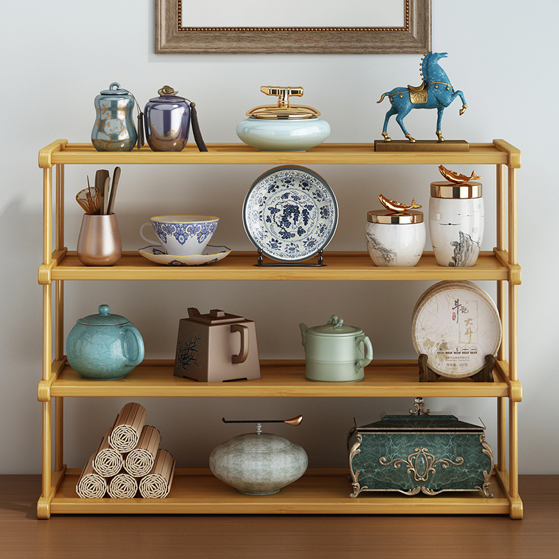 Desktop Small Tea Cup Storage Rack with Drainage, Multi-Layer Purple Clay Teapot Tea Set Tea Leaf Display Rack