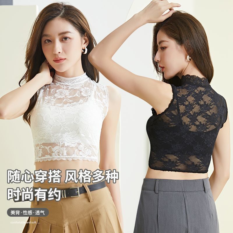 Фальшивый воротник Explosions для женщин, стильный кружевной полувысокий воротник, безрукавный короткий кружевной топ, модный универсальный