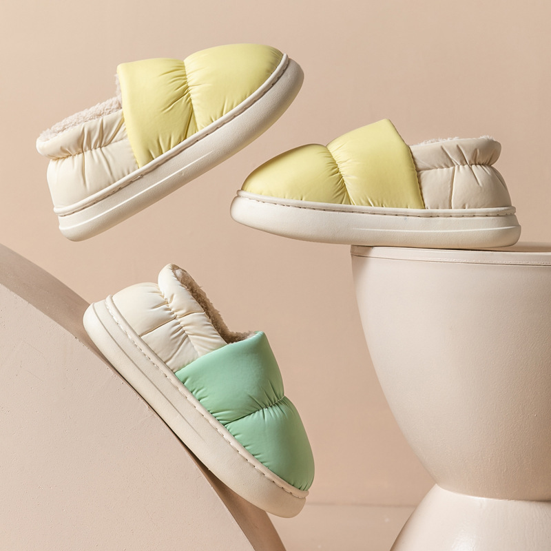 Down Cloth Bag and Cotton Shoes for Women's Home Use Cotton Slippers Indoor Home Dormitory Men's Velvet Thickeneded Confinement Shoes Warm