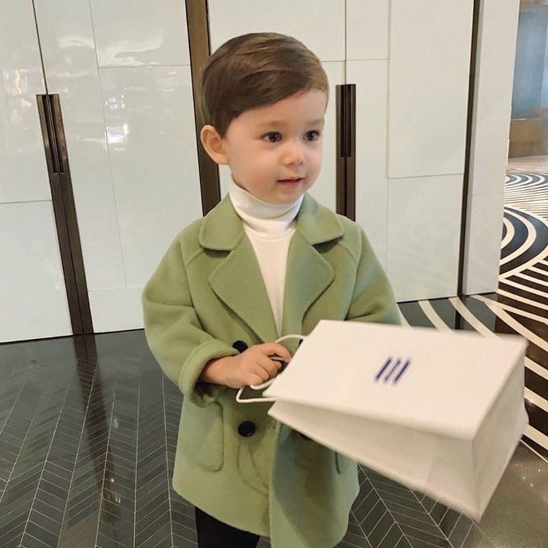 Autumn New Woolen Coat Children's Wear Boy's Handsome Coat Mid-length Korean Coat Coat for Children