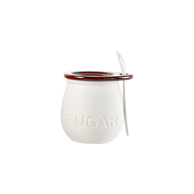Ceramic Color Matching Sugar Jar Retro Seasoning Jar with Lid Set Household Lard Jar Coffee Jar Sugar Jar