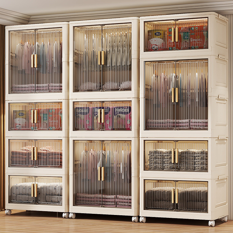 Folding Storage Cabinet Children's Wardrobe Double Door Plastic Cabinet Bedroom Room Baby Simple Installation Storage Cabinet