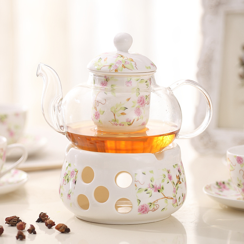 Pastoral style glass fruit tea teapot British afternoon tea candle heating flower tea set suit housewarming gift box