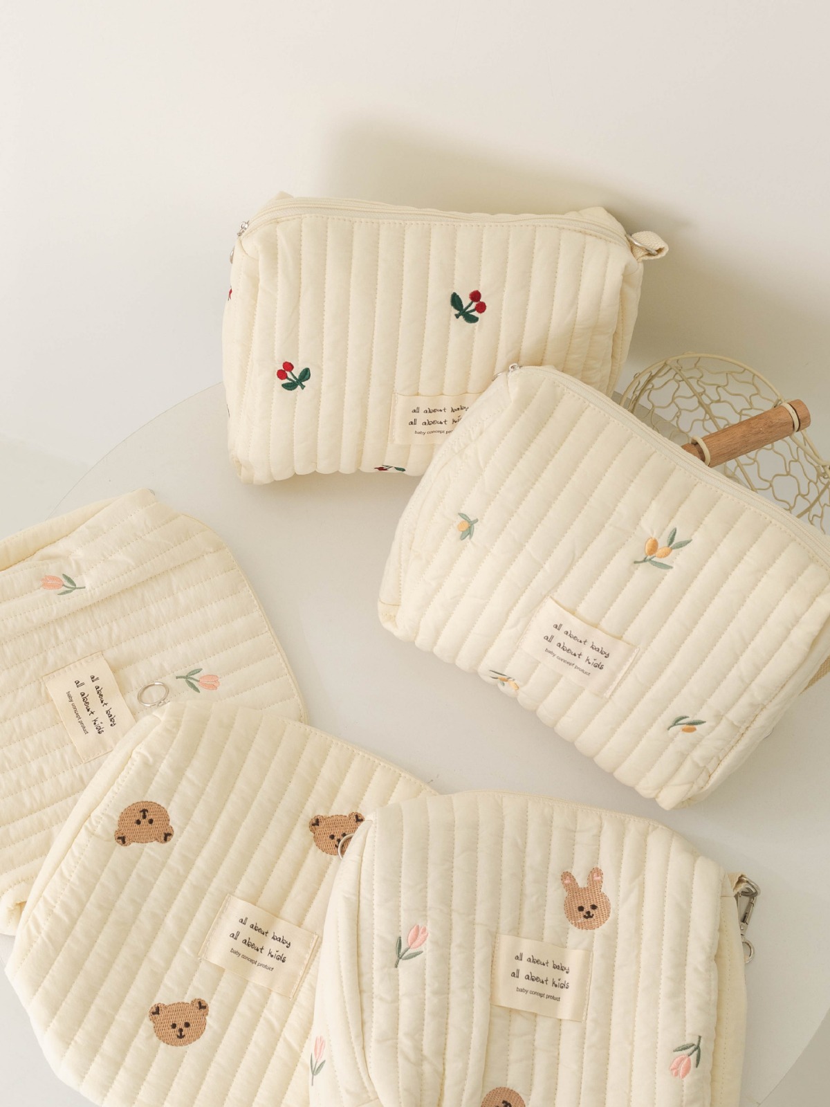 Ready Stock Zipper Embroidered Cotton Mommy Bag Baby Stroller Hanging Bag Diaper Bag Travel Portable Tissue Bag