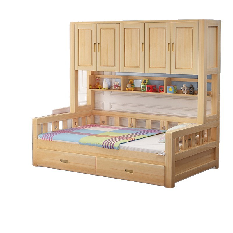 Children's Wardrobe Bed Tatami Multi-Functional Combination Small Apartment Bed Cabinet Integrated Bed with Cloakroom Solid Wood with Cabinet