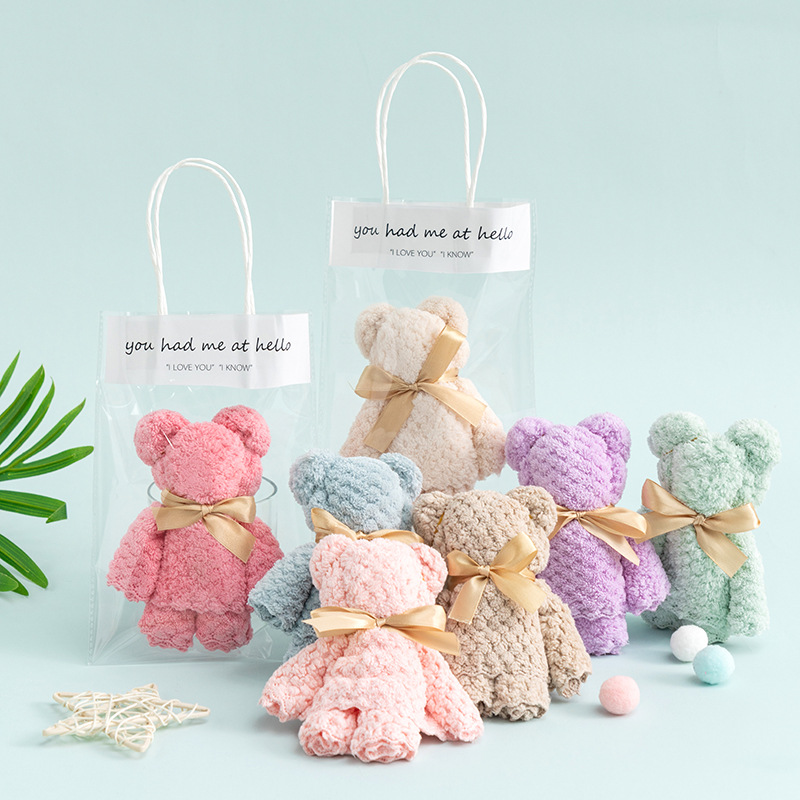 Pineapple Coral Fleece Square Bear Gift OPP Portable Packaging Bear Towel Hand Gift Holiday Gift