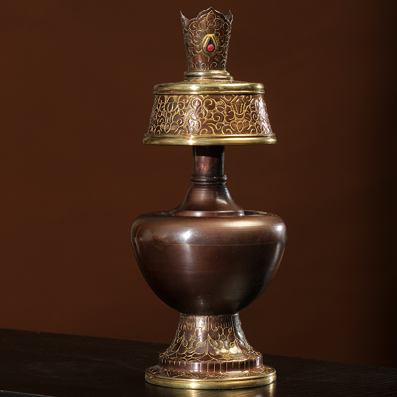 Xizang-style copper pemba pot tantric nepal buddha with water purification bottle handmade gesang flower copper gilt pemba pot with mouth