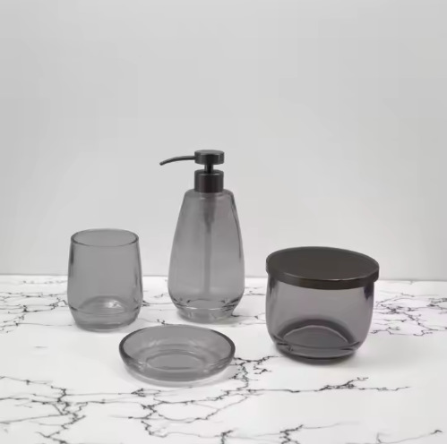 Modern Transparent Glass Bathroom Set, Hotel or Home Accessories Set with Favorable Prices, Durable, Wet and Dry, Simple