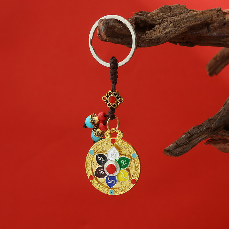 Spot Xizang Rotating Car Hanging Keychain Containing Six-Character Mantra, Eight Auspicious Signs, Twelve Zodiac Signs, Nine Palaces and Eight Trigrams
