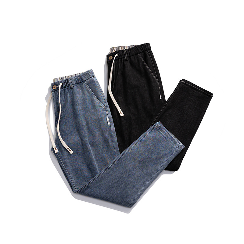 Z0002 | Fashion Brand Large Size Summer Thin Mid-Waist Elastic Slim Daily Commuting Straight Loose Men's Jeans
