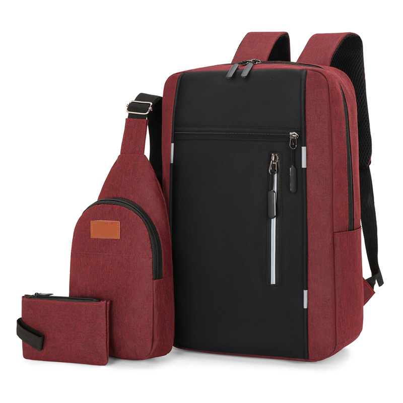 Cross-Border Business Backpack Men's USB Charging Multi-Functional Simple Large-Capacity Backpack Three-Piece Set College Student Bag