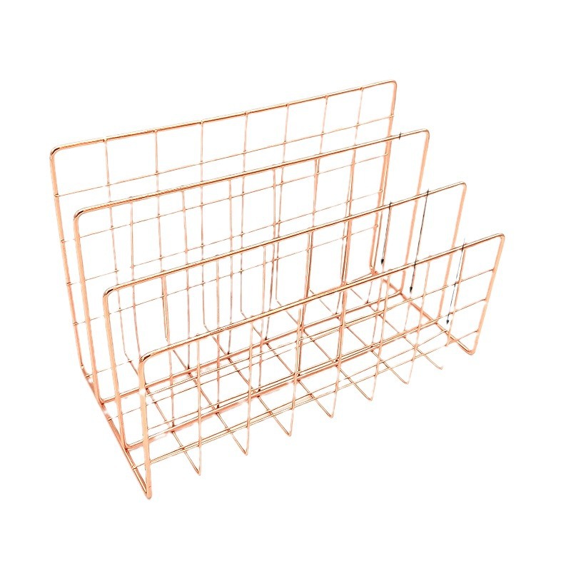 Office Creative File Rack Desktop Storage Fit Rack Decorative Storage Rack Book Stand Iron Metal Three-compartment Bookshelf