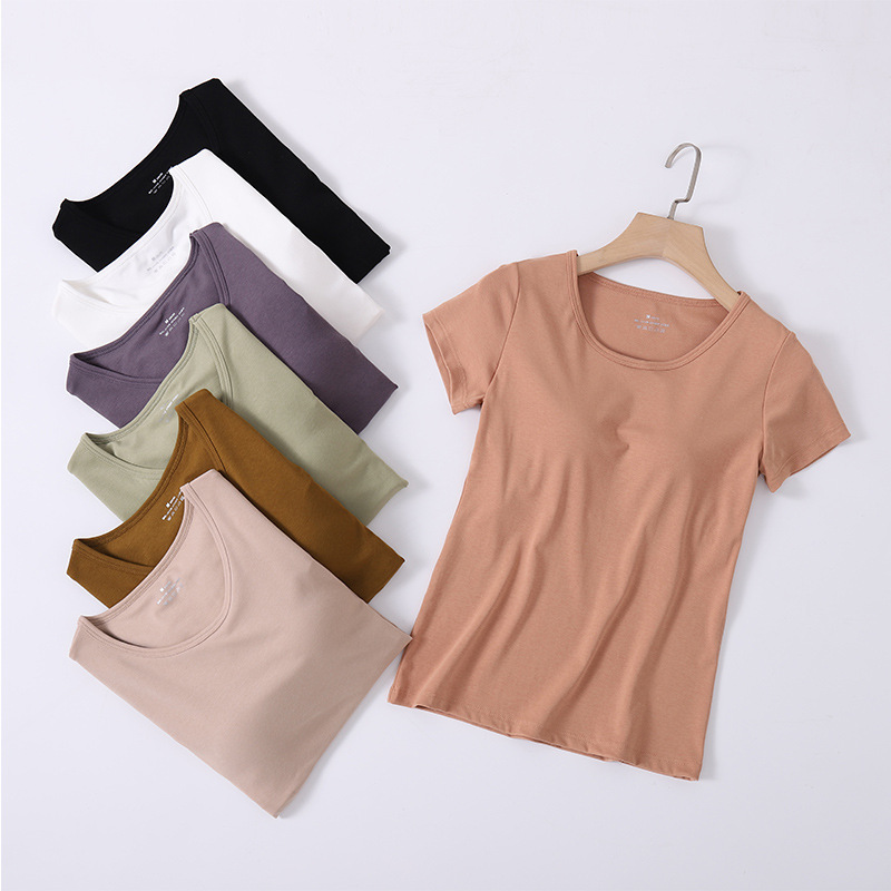 Поколение волос с нагрудной подушечкой, короткий рукав, женская летняя облегающая футболка, однотонная, новая нижняя одежда