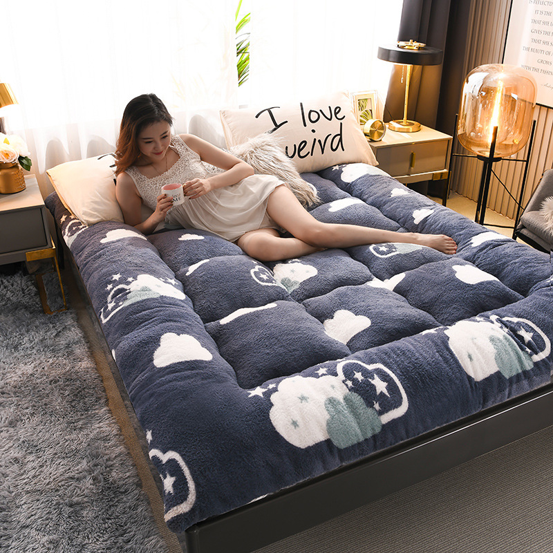 Cross-border Lamb Fleece Printed Mattress Arctic Fleece Thickened Mattress Coral Fleece Student Dormitory Single Double Household Quilt