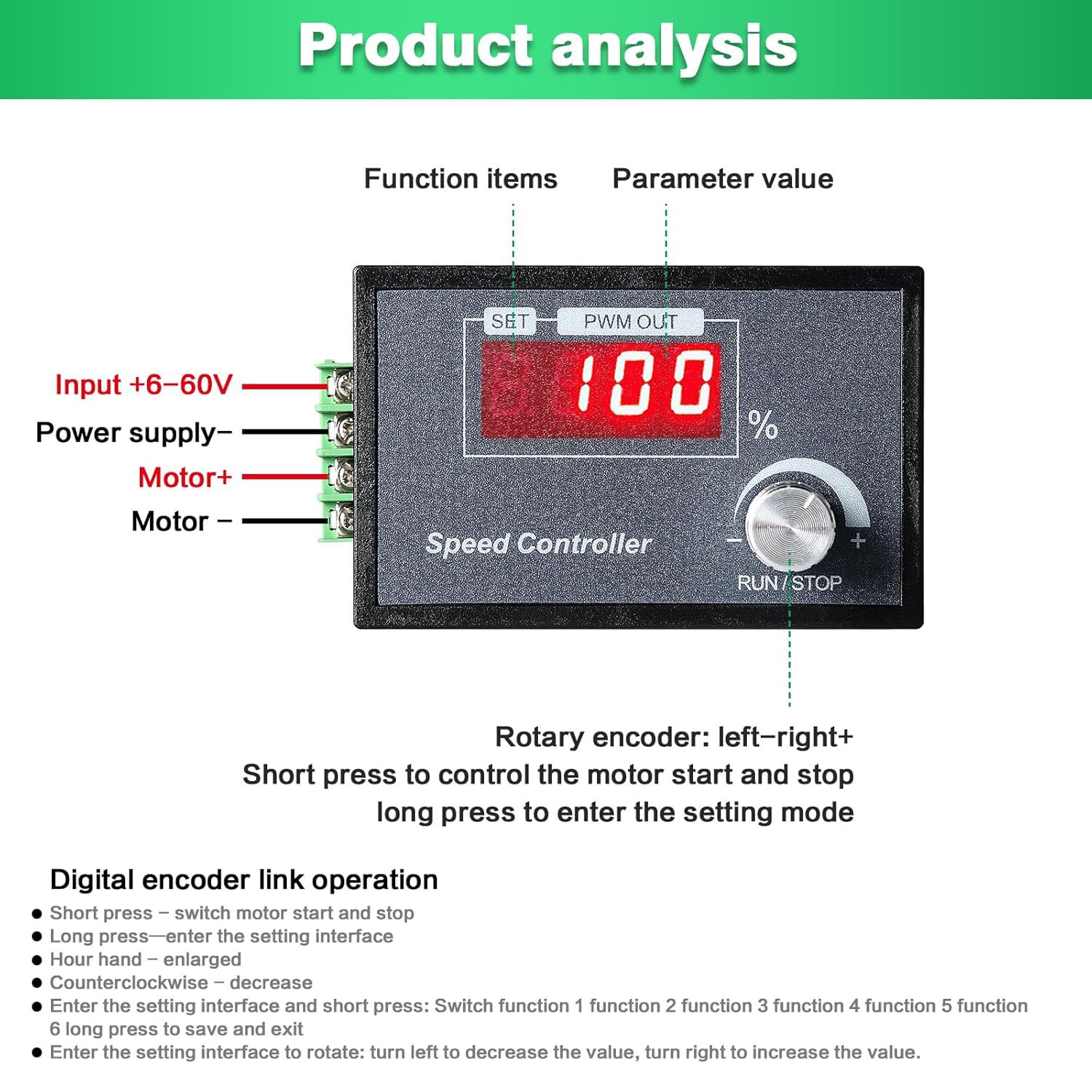 Drehzahlregler 12V 24V 36V 48V Pwm Regler Dc Motor Drehzahlr
