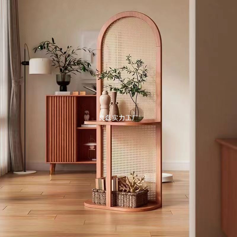 Rattan partition display screen entrance porch facing door wall corner cabinet retro Chinese style storage seat screen