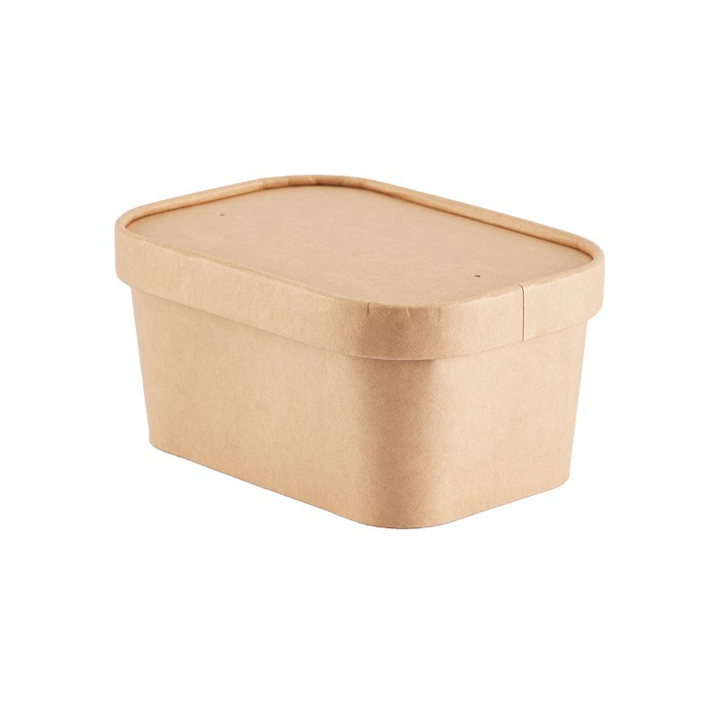 Disposable Kraft paper lunch box rectangular paper takeaway lunch box light food salad lunch box Oval environmentally friendly high-end