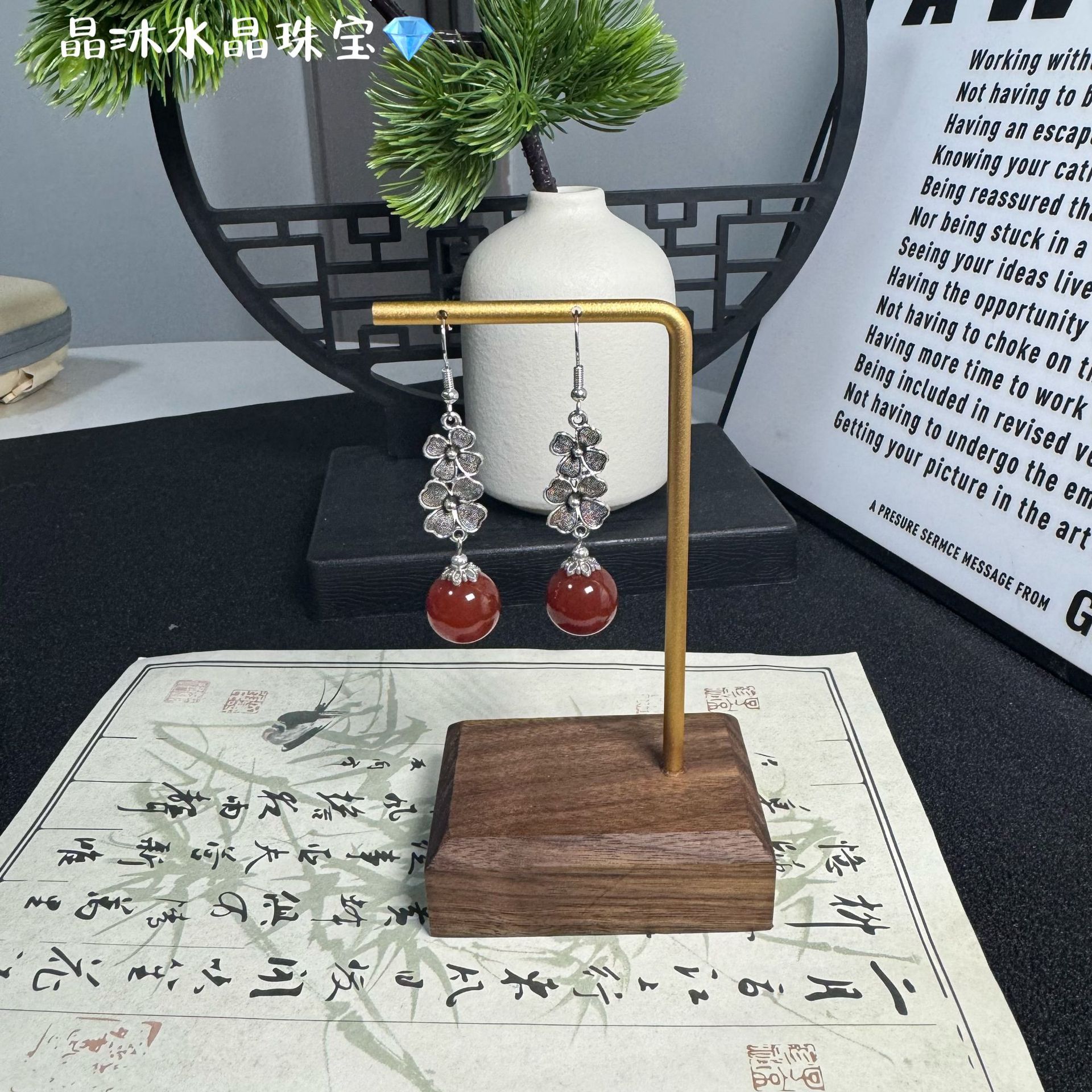 Factory Direct Supply Spot Wholesale High-End Luxury Exquisite Red Agate Earrings