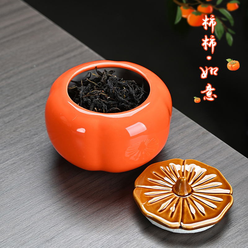 Large Persimmon Tea Cans Medium Size Good Things for Everything Ceramic Sealed Persimmon Candy Cans Wedding Candy Cans Candy Boxes