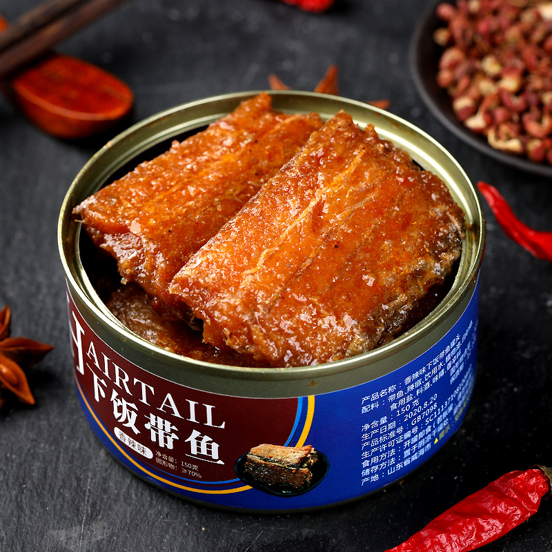 Spiced/spicy canned hairtail 100g seafood cooked food instant canned TikTok fast hand live broadcast with goods