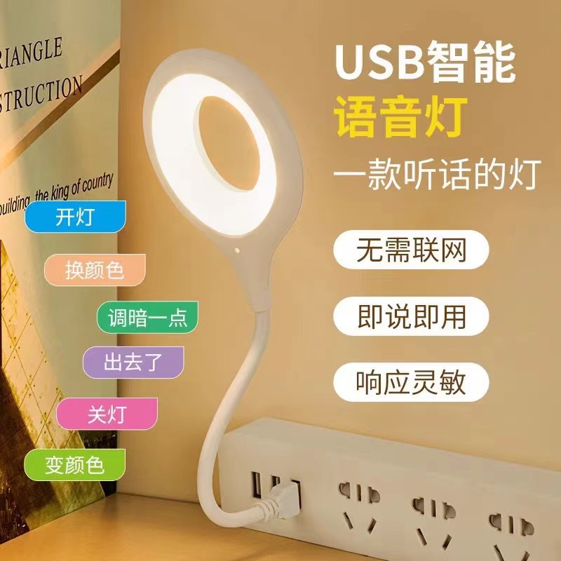 Explosive smart voice voice control USB night light portable mini bedroom night eye protection bedside led cartoon desk lamp