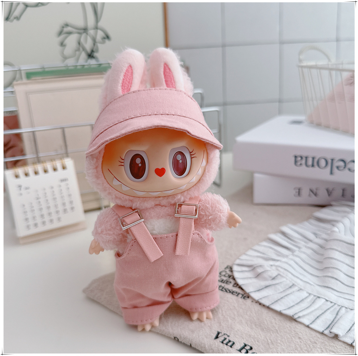 17cm Labubu Baby Clothes 10cm Cotton Doll Lulu Pig Baby Three-Year-Old Triangle Overalls Fisherman Hat