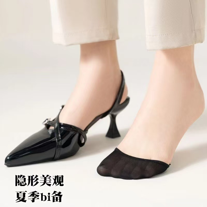 New high heels non-slip sweat-absorbent half palm socks women's summer ice silk cotton bottom shallow mouth invisible socks factory direct sales