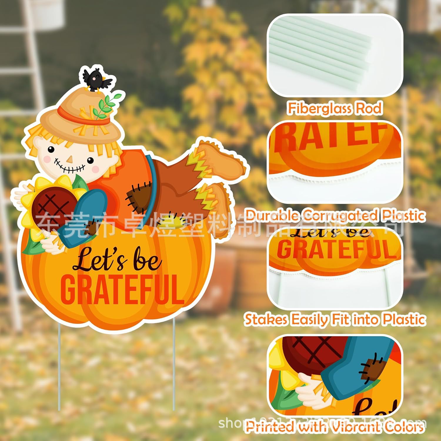 Thanksgiving, Scarecrow Pumpkin Yard Sign with Stake Thanksgiving Decor Outdoor Fall Pumpkin Garden, Lawn