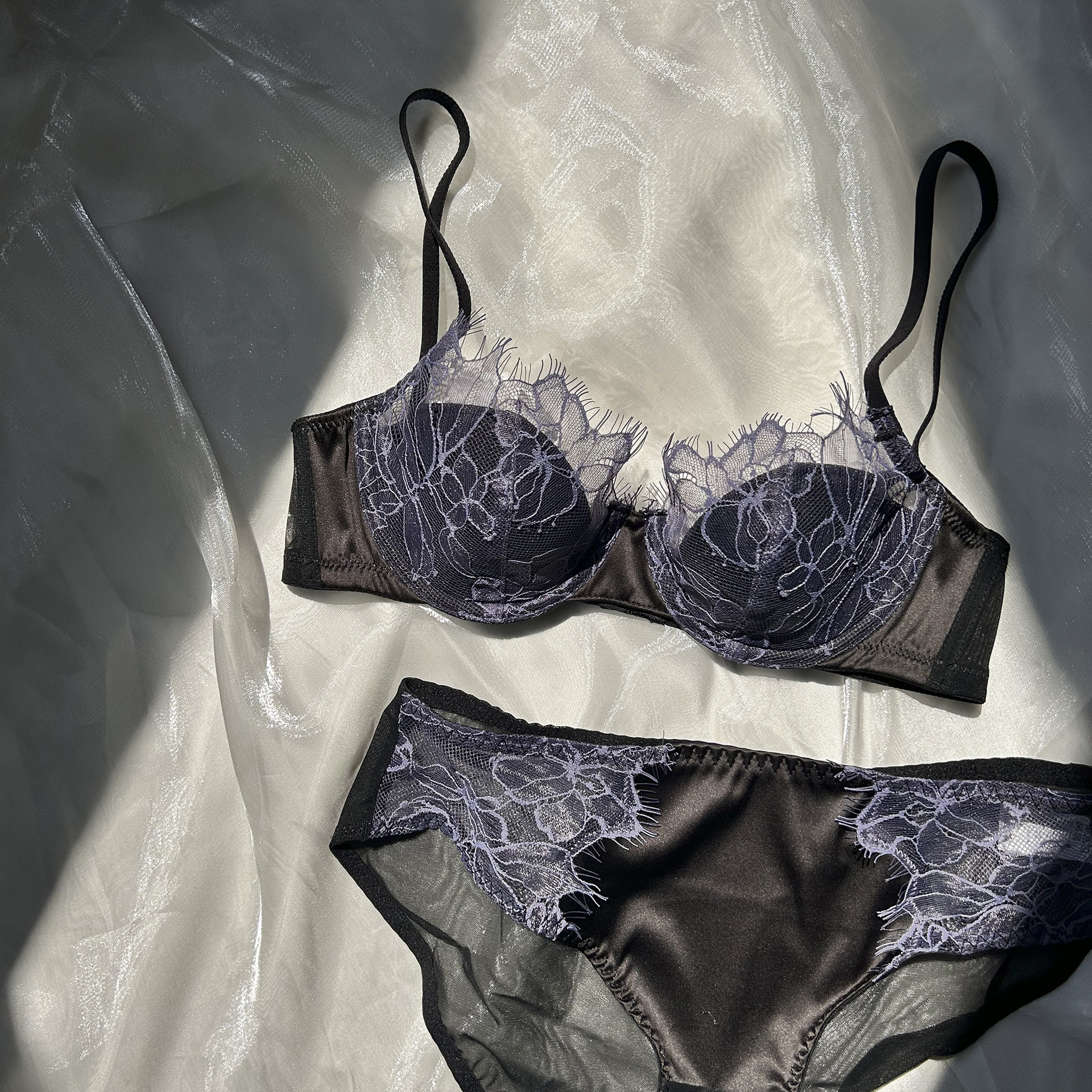 Женский бюстгальтер с кружевом, тонкий, с мягким стальным кольцом, комплект