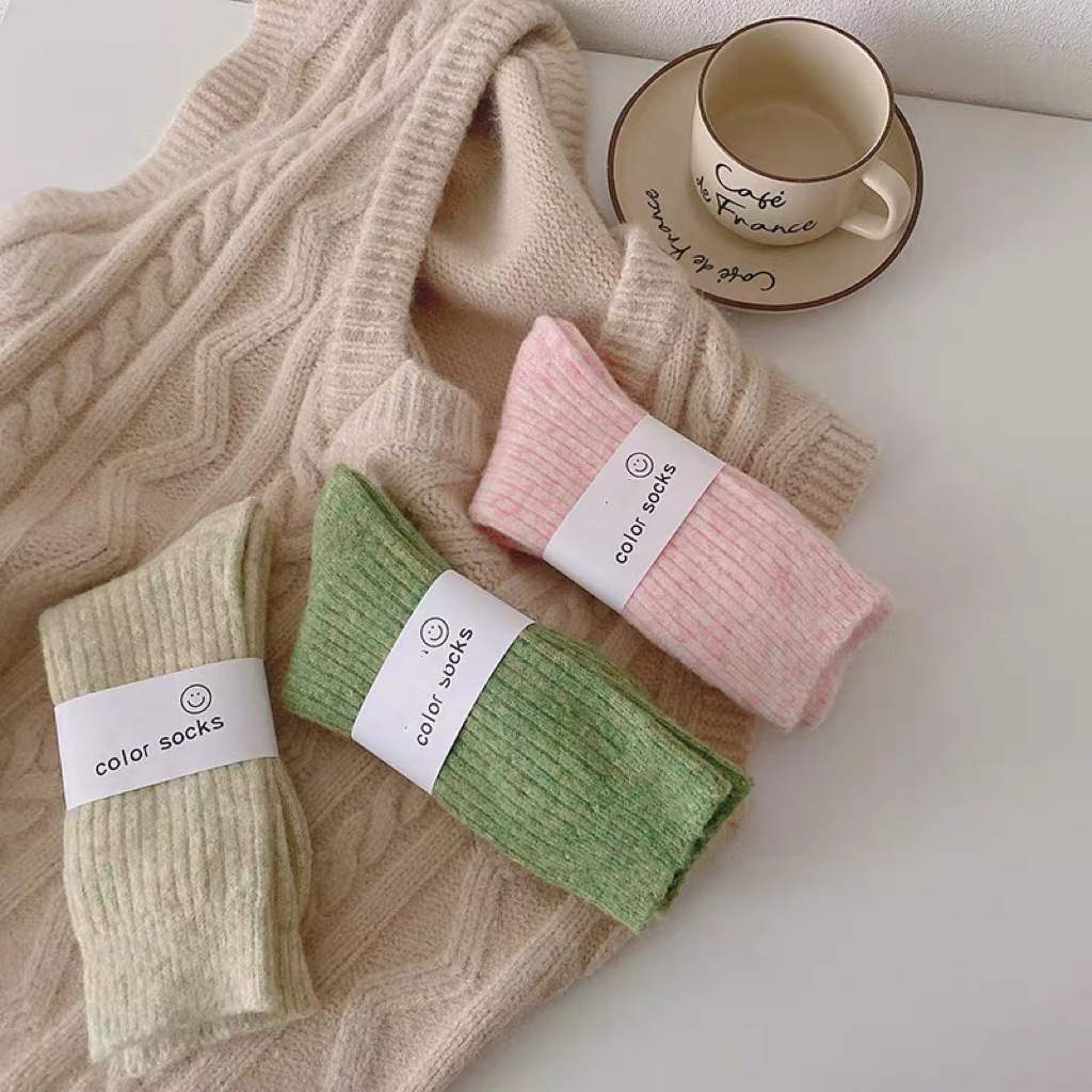 Yarn Socks with Added Fleece for Warmth, Thick Women's Mid-Calf Socks for Autumn and Winter, Slouch Socks in Soft Pink, Versatile Style