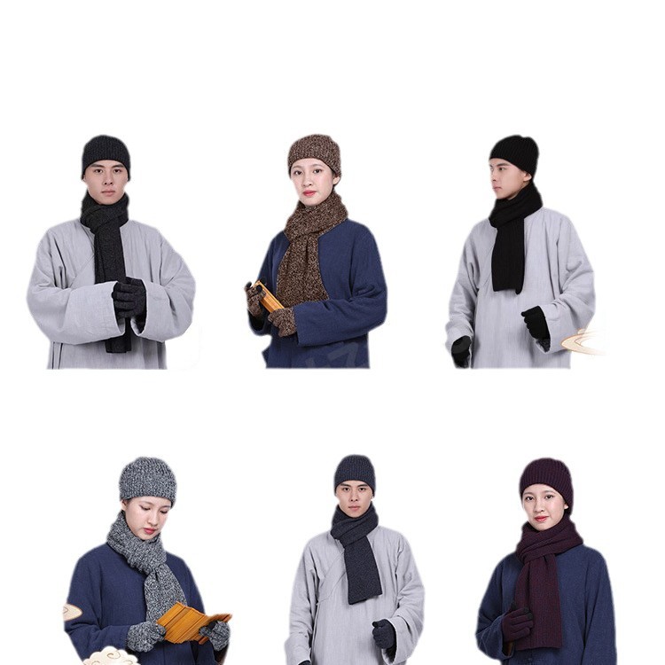 Shallow Zhu Monk Hat Winter Monk Hat Scarf Gloves fleece-lined Three-piece Set Monk Nun Monastery Master Monk
