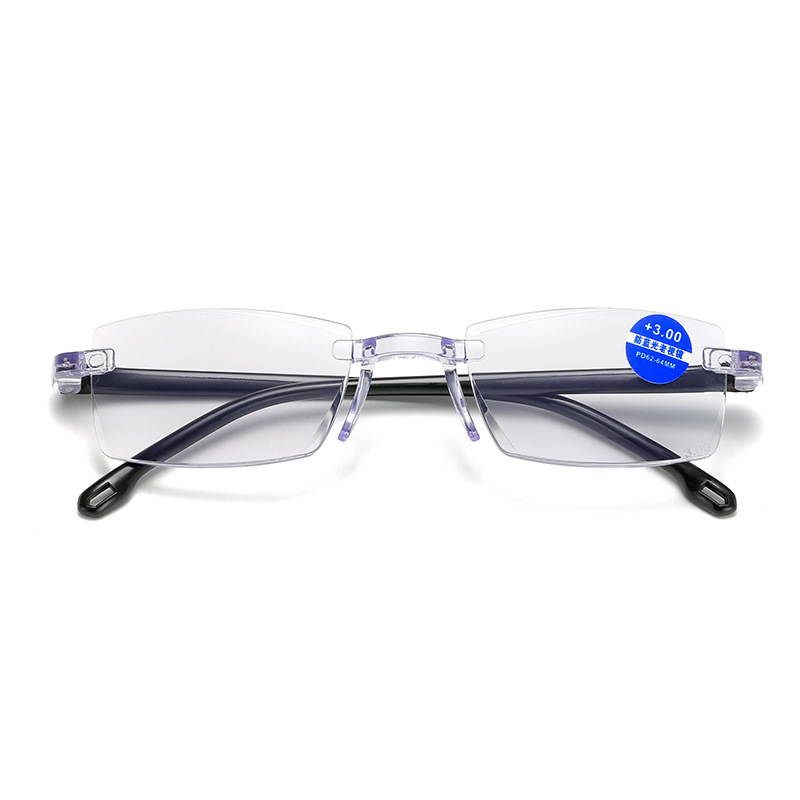 2024 Anti-Blue Light Reading Glasses Running River Lake Street Stall Glasses Wholesale Ultra-Light Rimless Diamond Cut Edge Reading Glasses
