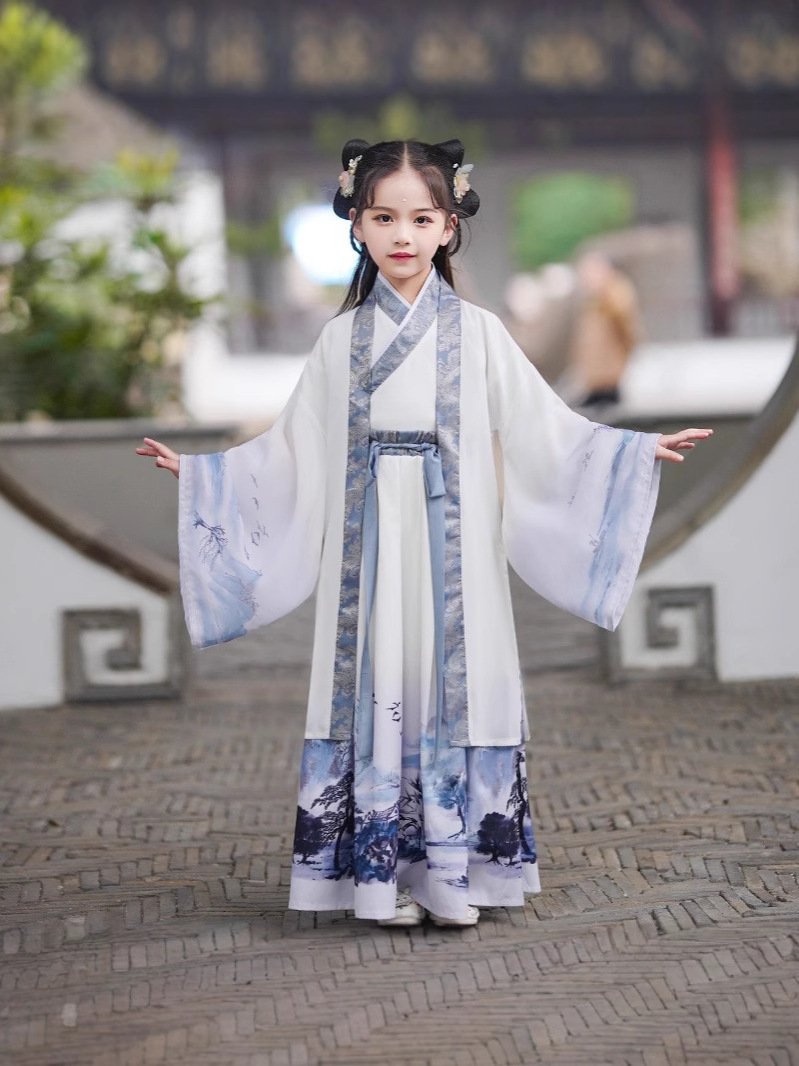 Children's Ancient Costume Hanfu Guoxue Costume Boys and Girls Book Children Primary School Students Guoxue Costume Writing Ceremony Recitation Performance Costume