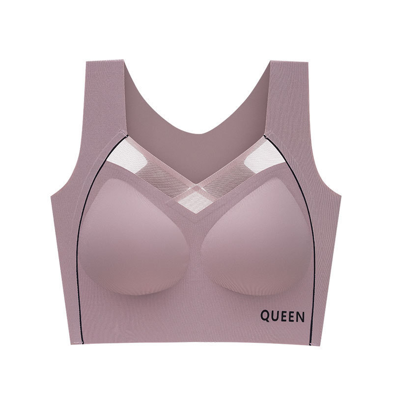Seamless Beautiful Back Large Size Underwear Women's Shockproof Upper Support Push-up Rimless Sports Bra Widened Side Wall Collecting Breast Cover