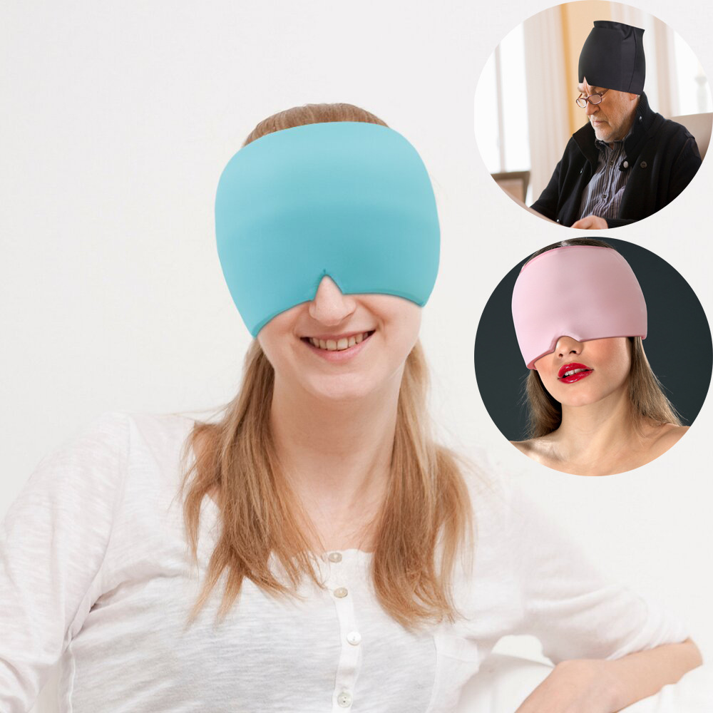 Hot in stock gel ice compress head mask gel cap eye puffiness tension pressure eye mask retractable gel