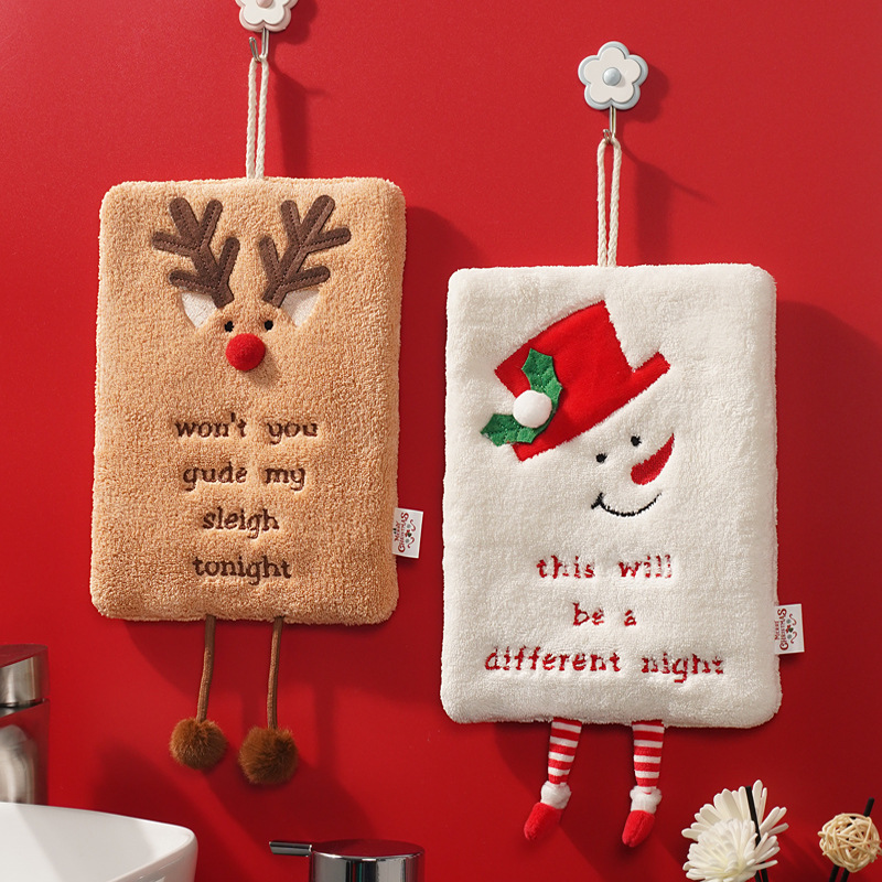 New Christmas towel can be hung thick coral fleece towel kitchen absorbent quick-drying cloth cartoon towel