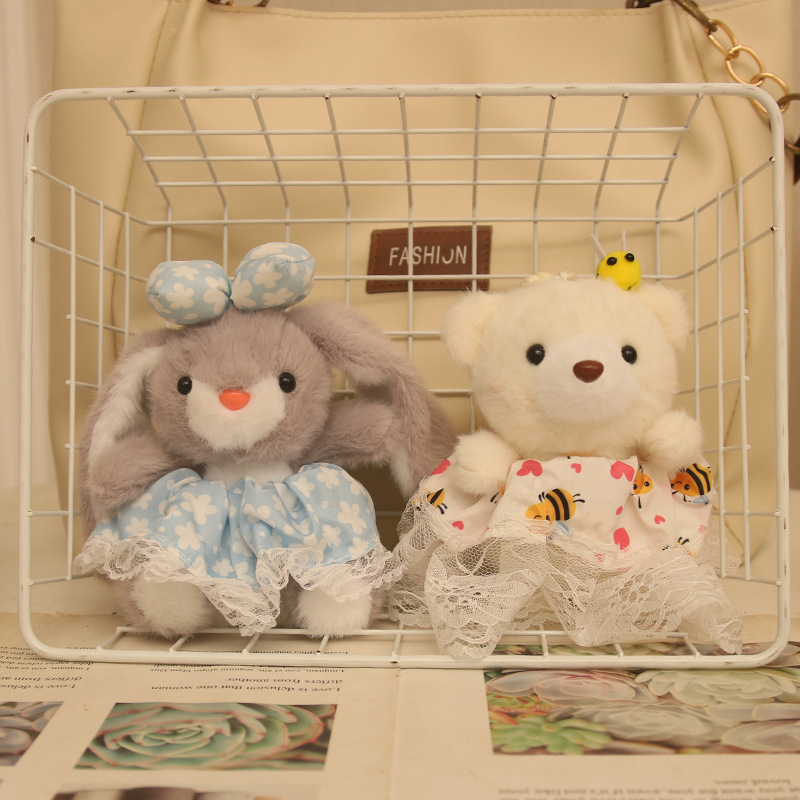 New 4inch Yarn Skirt Rabbit Yarn Skirt Bear Pendant Plush Toy Keychain Pendant Doll Manufacturer Wholesale